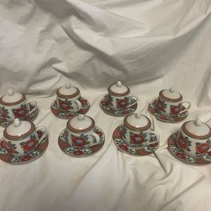 FITZ & FLOYD VINTAGE CAMELLIA POT DE CREME SET